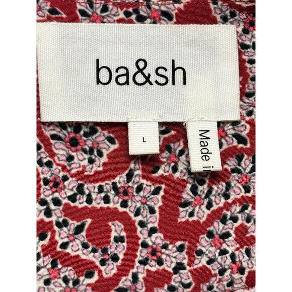 Ba&Sh Printed Crystal Mini Wrap Dress Sz 10 Carmine Ruched Puff Sleeves Cocktail - Picture 5 of 7